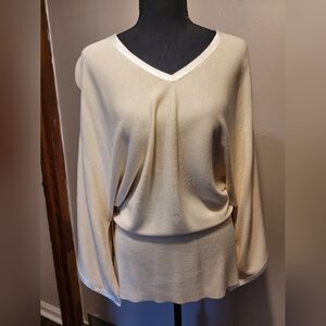 Silk Assets Bat Wing 3/4 Sleeve Ribbed Top 100% Silk Medium